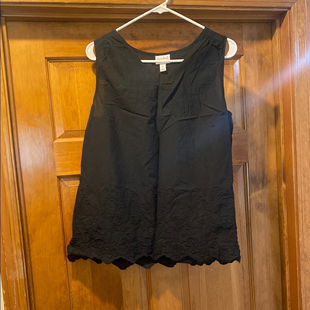 Isabel Maternity Black Tank Top with Embroidered Hem